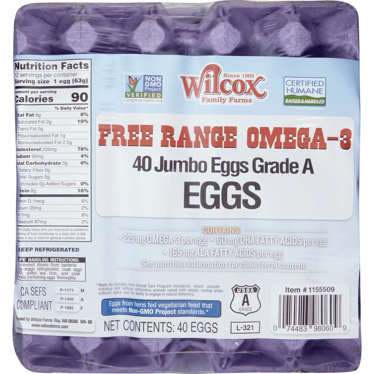 Wilcox Family Farms Grade A Free Range Omega-3 Jumbo Eggs, 40 Count (3.33 Dozen) - Image 1