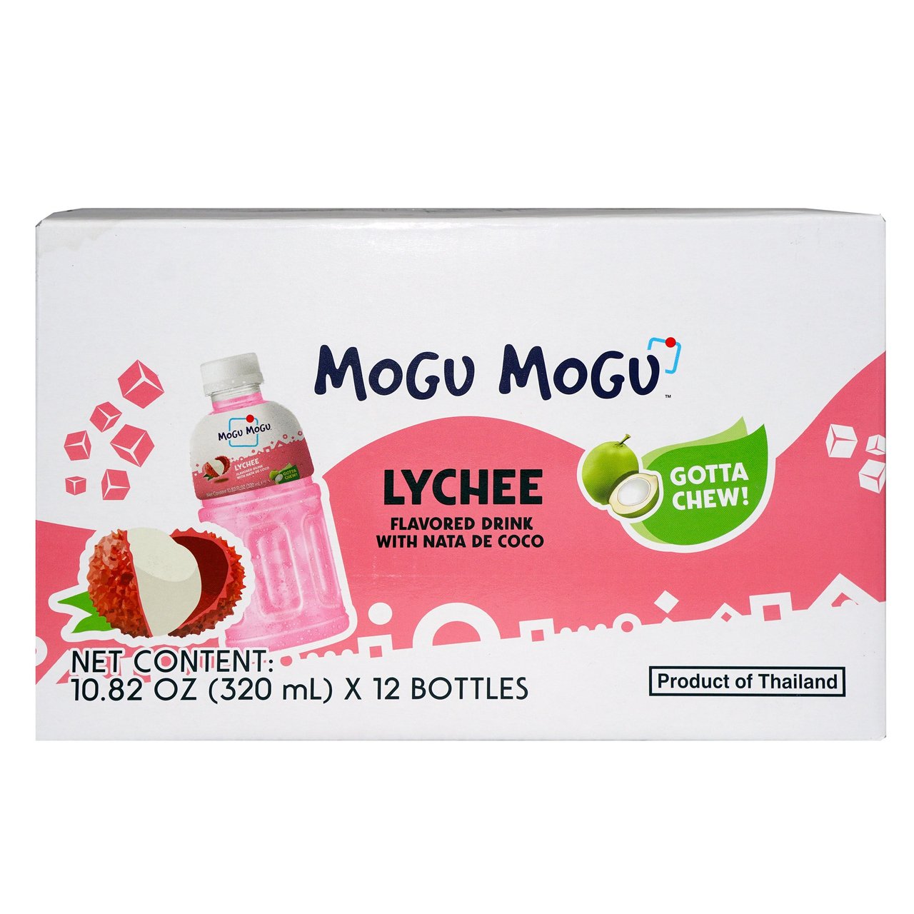 Mogu Mogu Lychee Flavored Drink with Nata De Coco, 12 x 10.82 oz - Image 1