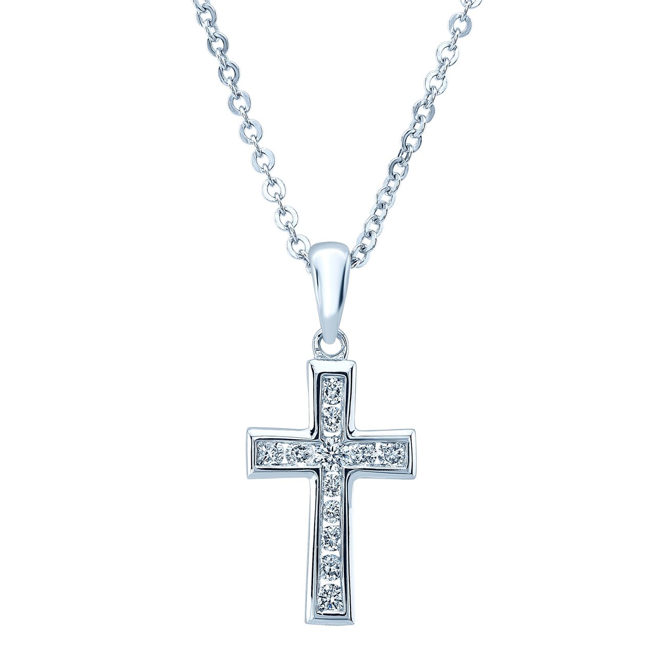 14KT White Gold VS2 I 0.17 CTW Round Diamond Cross Necklace - Image 1