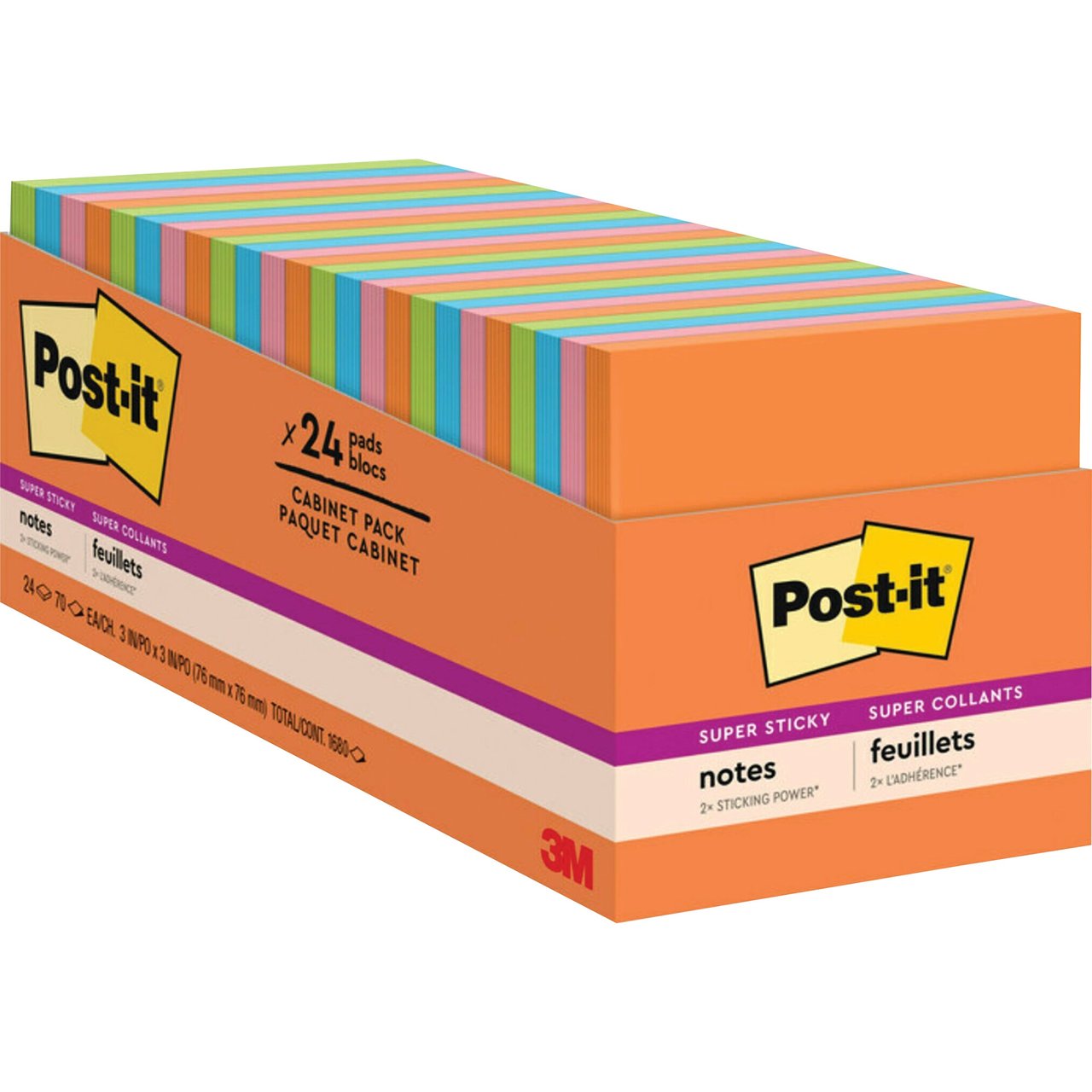 Post-it Super Sticky Notes, 3" x 3", Rio de Janeiro Collection, 70 Sheets/Pad, 24-Pack - Image 1
