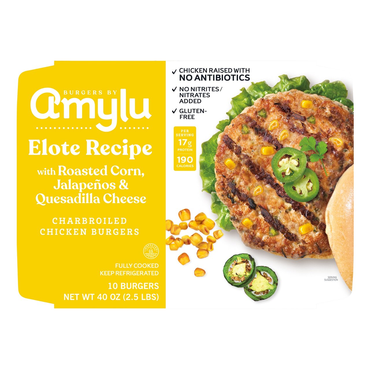 Amylu Elote Recipe Charbroiled Chicken Burgers, 10 ct / 2.5 lbs - Image 1