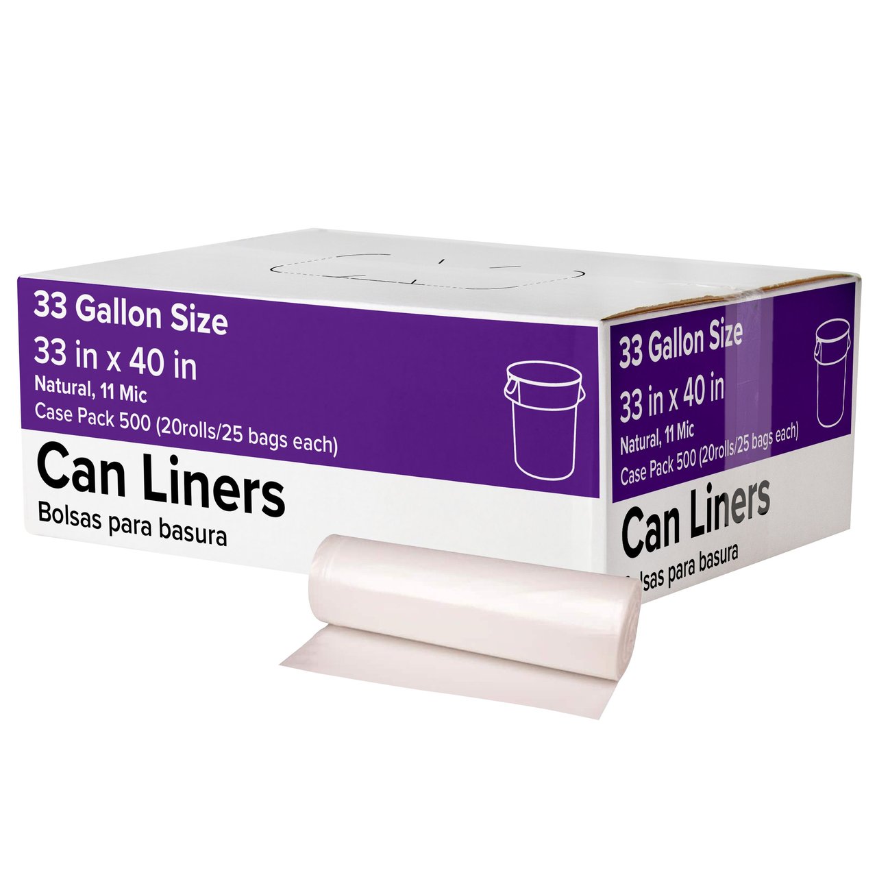 33-Gallon Clear Can Liners, 500 Count