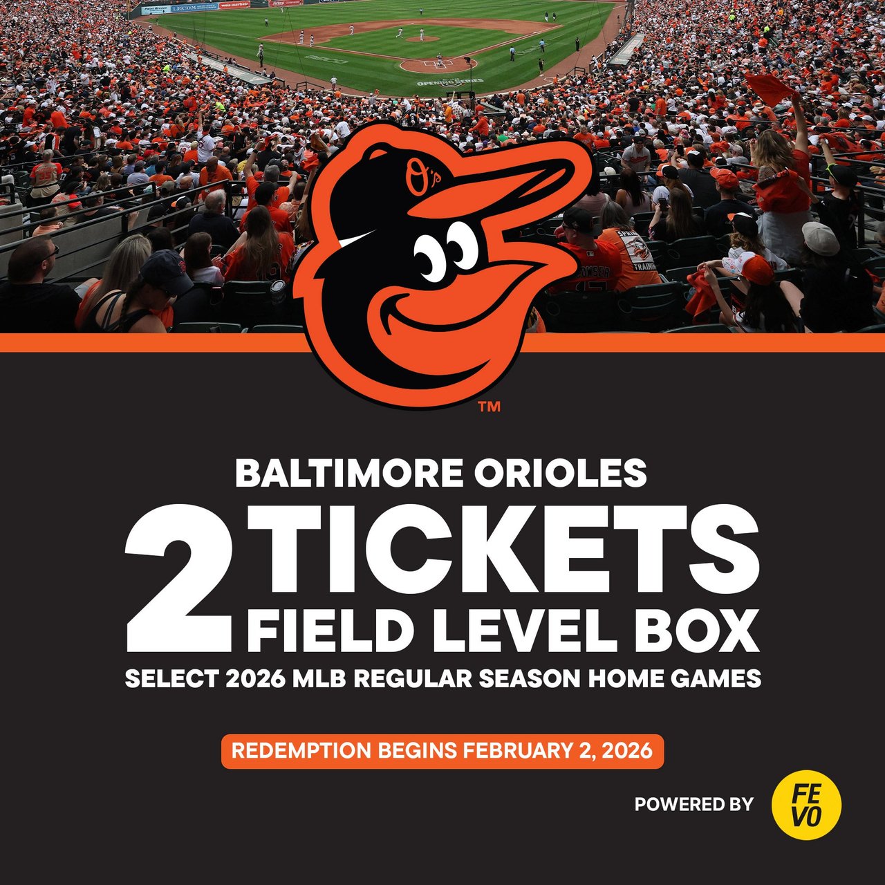 MLB Baltimore Orioles 2 Field Level Box Tickets — eVoucher (Non-Refundable)