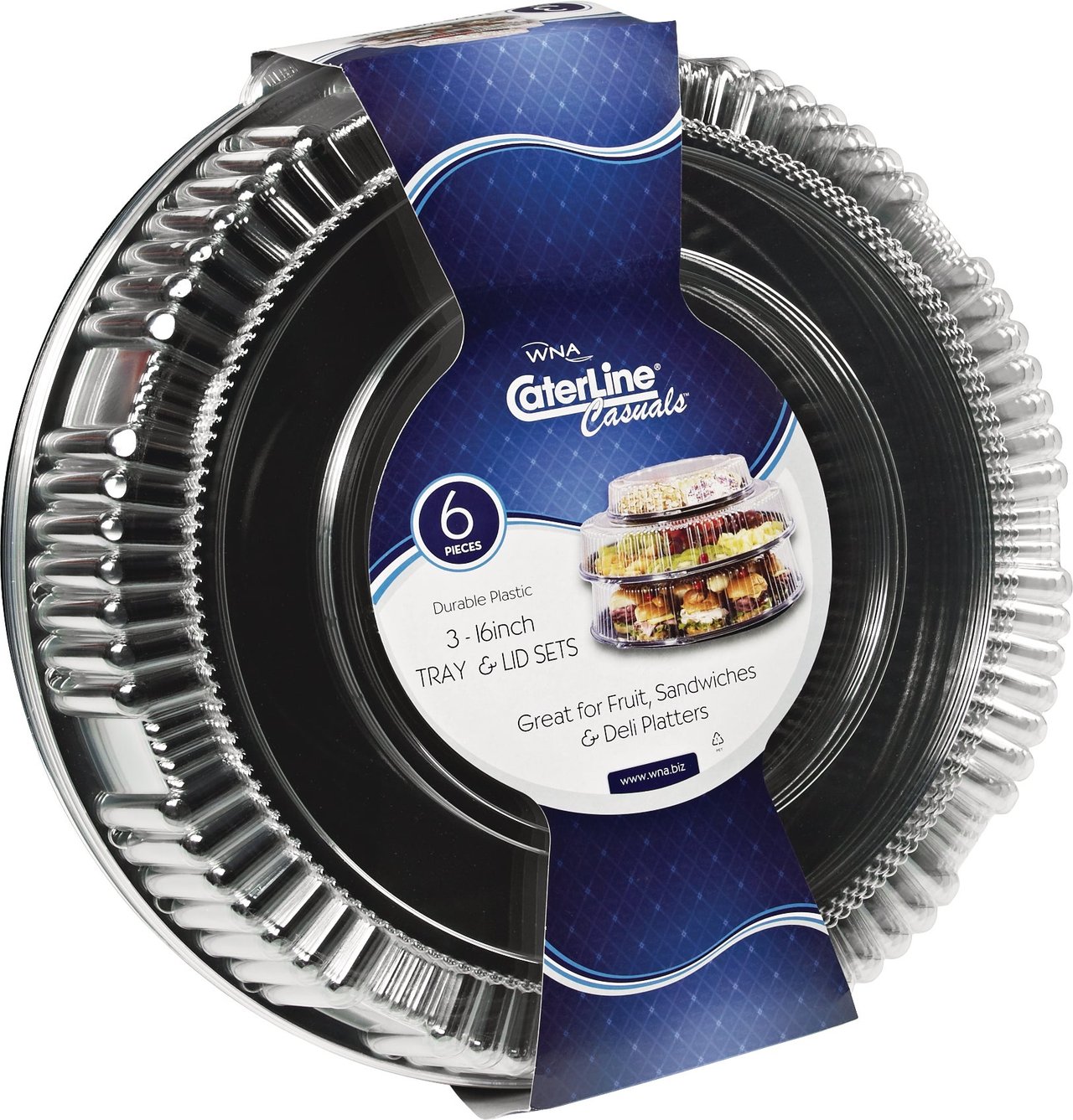 Caterline Casuals 16" Plastic Tray with Lid, Black, 3 ct - Image 1