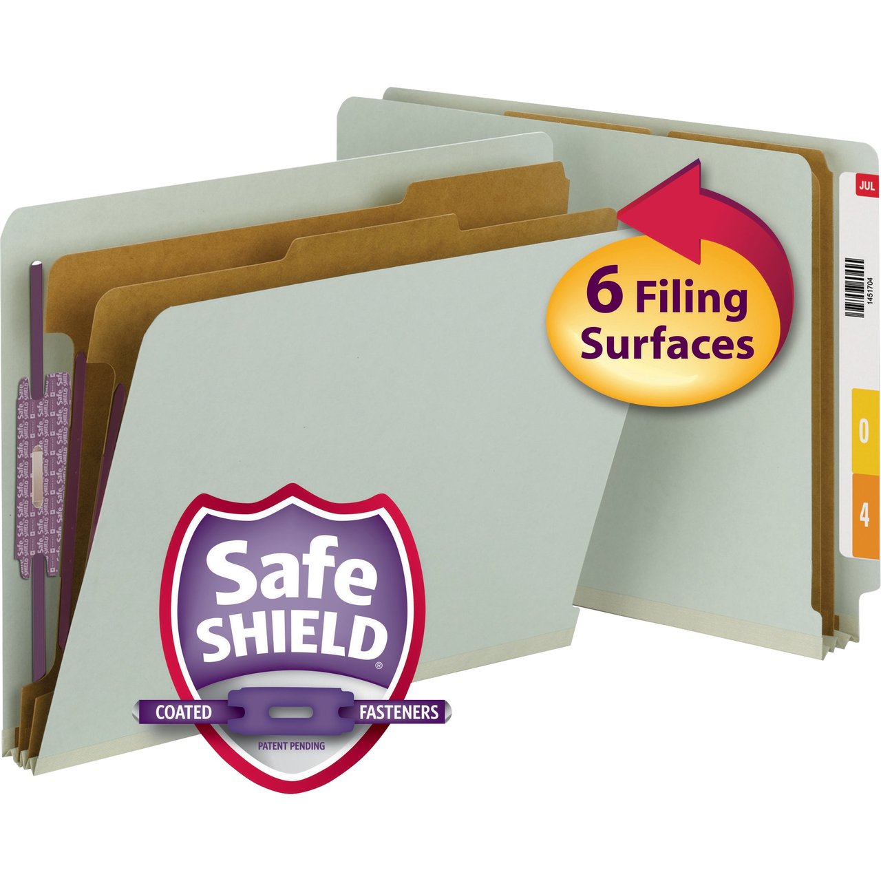 Smead #26810 6-Section Pressboard End Tab Classification Folders, Letter, Gray-Green, 10 CT - Image 1