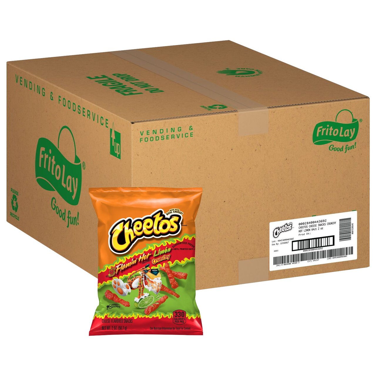 Cheetos Crunchy Flamin' Hot Limón Cheese Flavored Snacks, 2 oz, 64 Count - Image 1