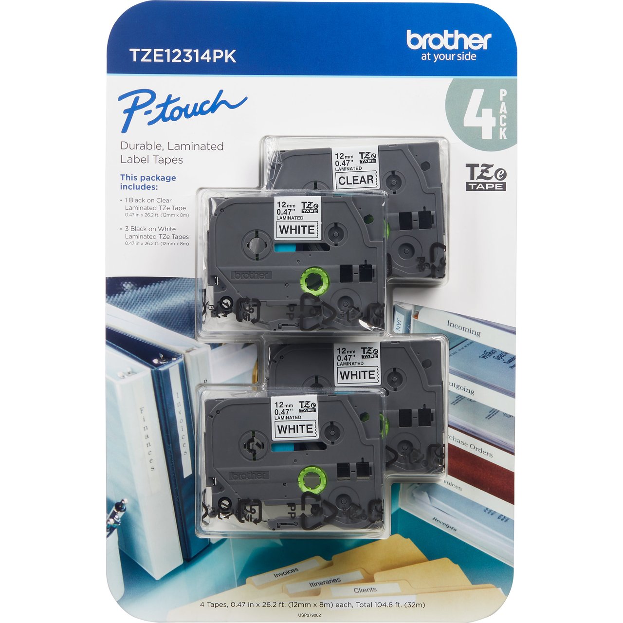 Brother P-Touch TZe-1231 Label Tape, 1/2" x 26.2', 4-Count - Image 1