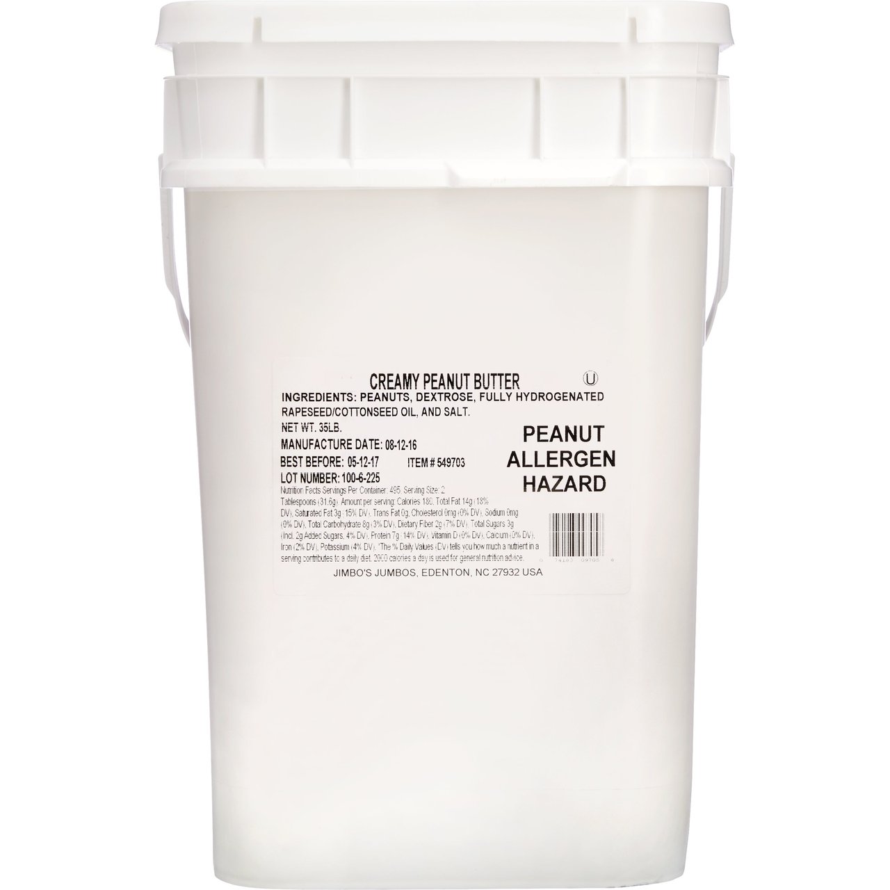 Jimbo's Jumbos Natural Creamy Peanut Butter, 35 lb Pail - Image 1