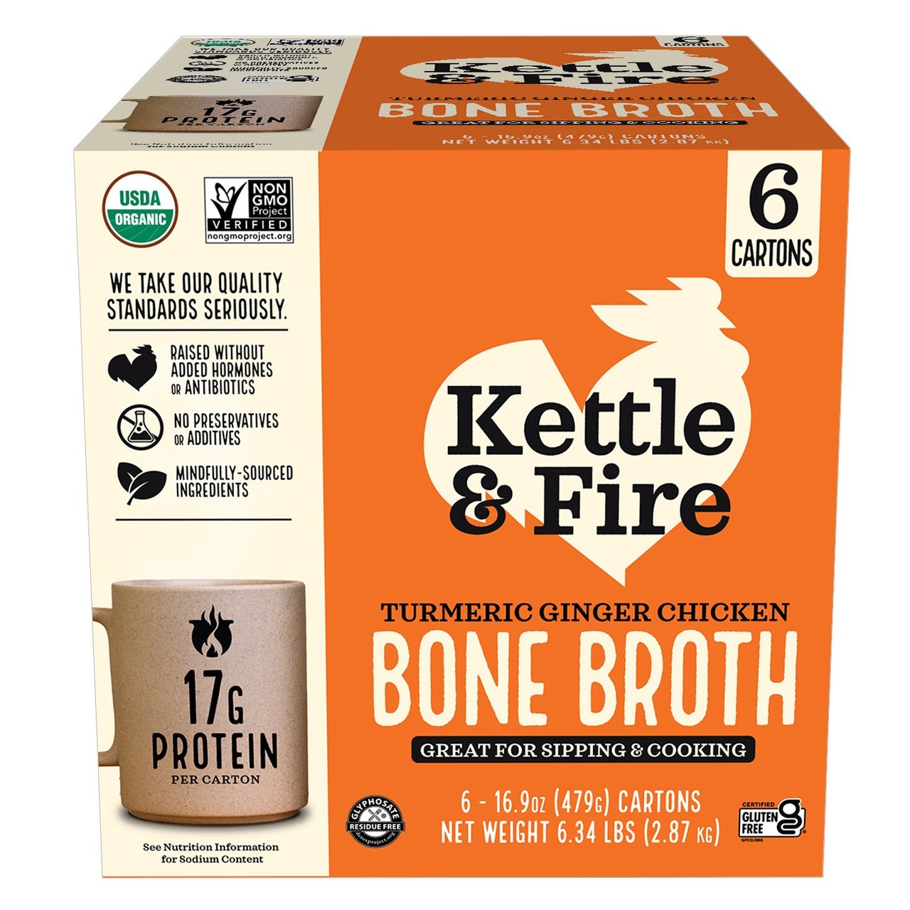 Kettle & Fire Organic Turmeric Ginger Bone Broth, 6 Pack / 16.9 oz - Image 1