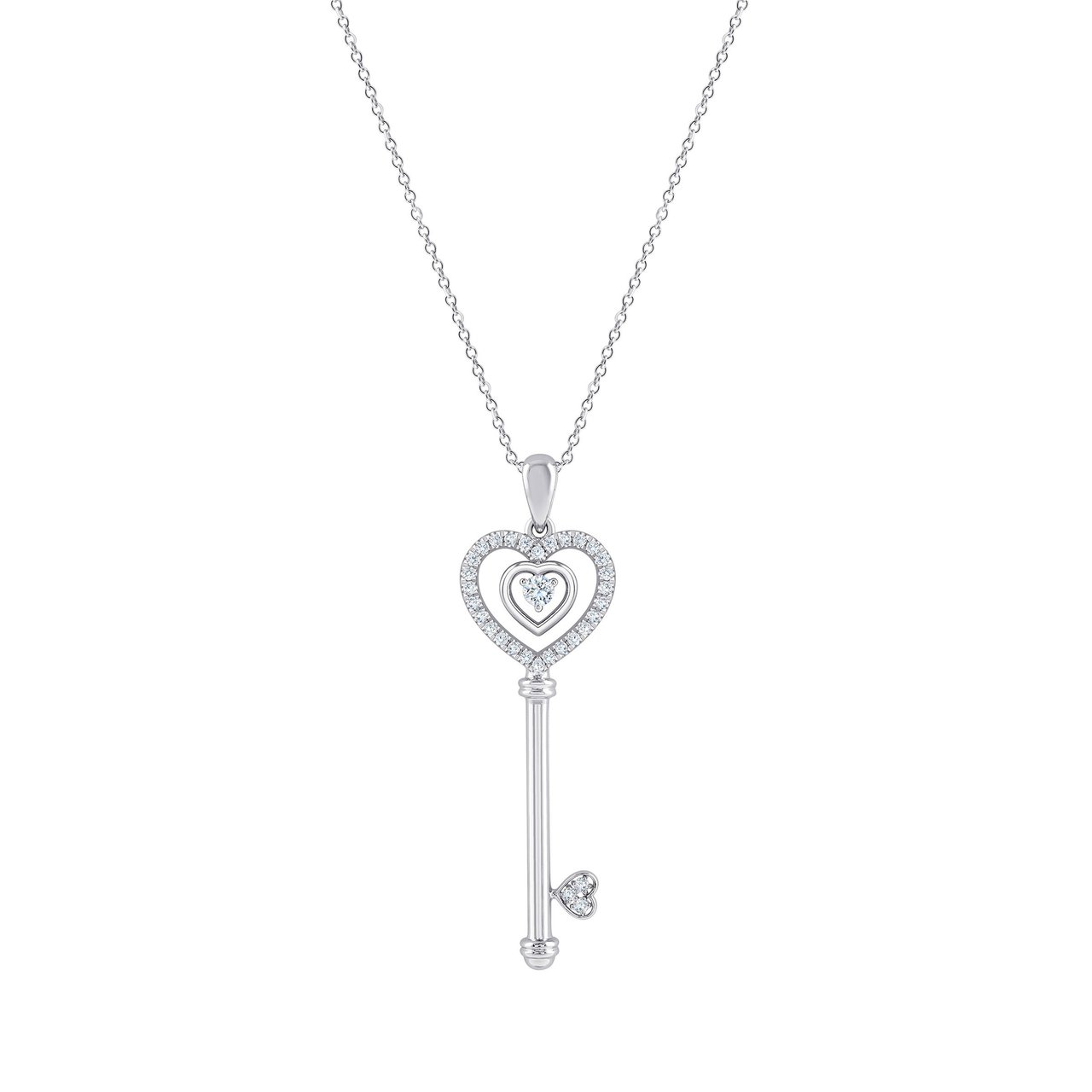 14kt White Gold VS2 Clarity, I Color 0.30 ctw Round Brilliant Diamond Key Pendant - Image 1