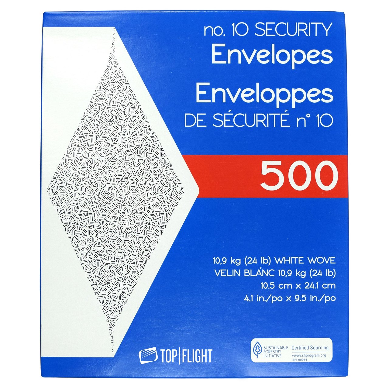 Top Flight #10 Security Strip & Seal Envelopes, 24lb, 4 1/8"x9 1/2" 500-Count - Image 1