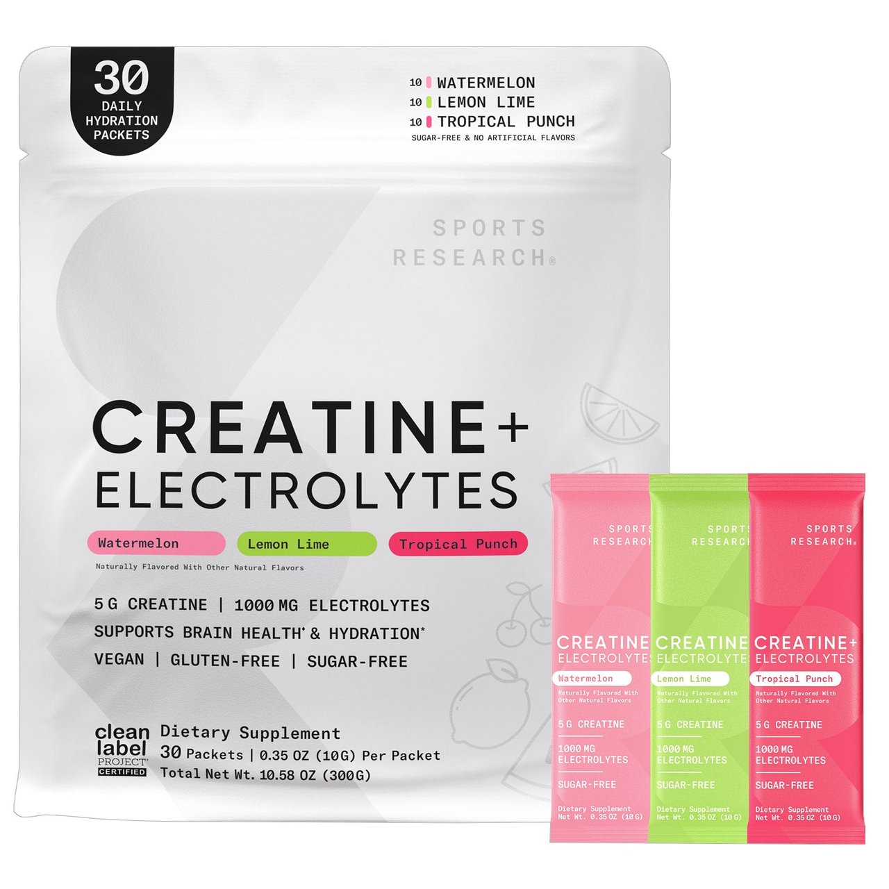 SPORTS RESEARCH 30CT SUGAR FREE HYDRATION + CREATINE, VARIETY - Image 1