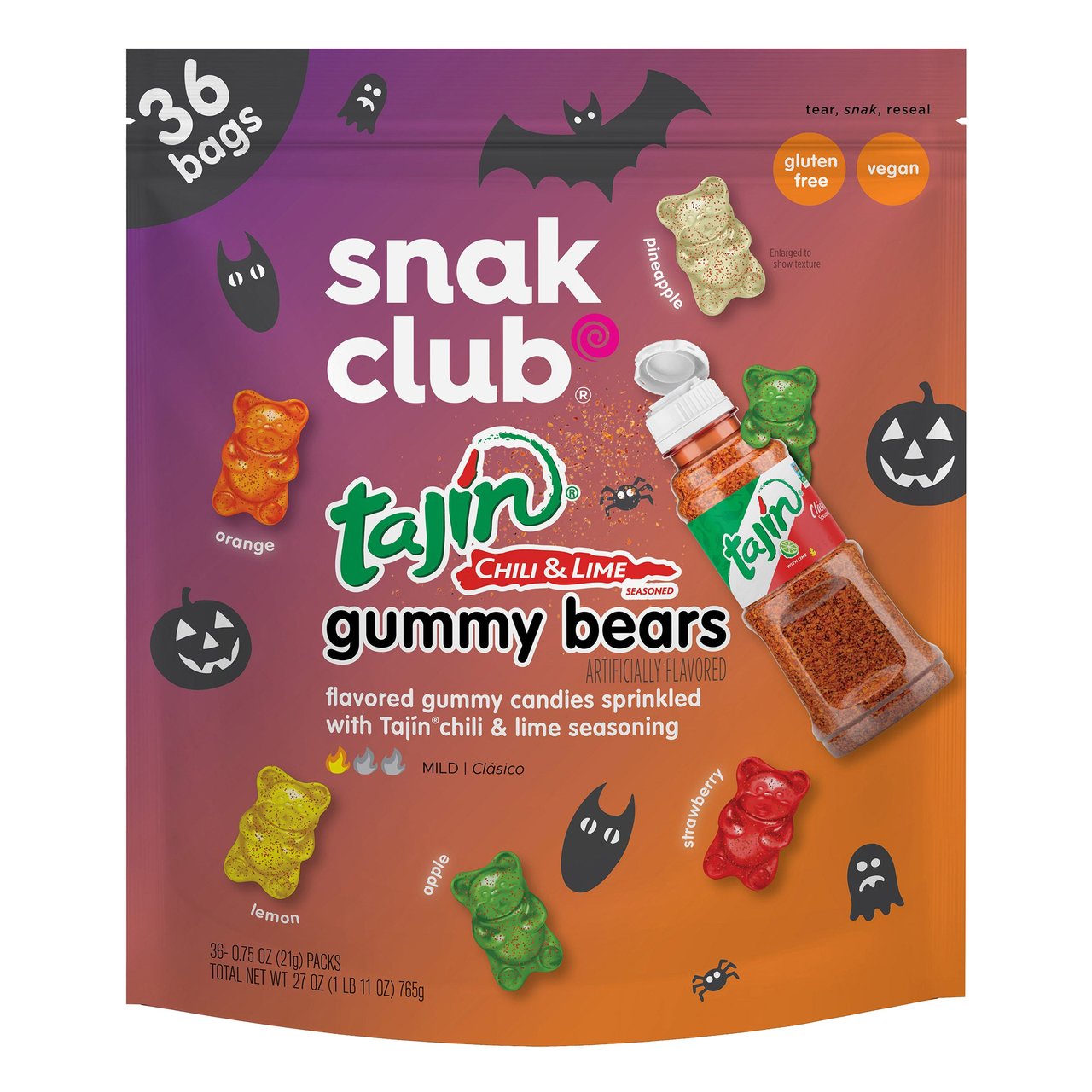 Snak Club Halloween Tajin Gummy Bears, 36 Count, 0.75 oz Each - Image 1