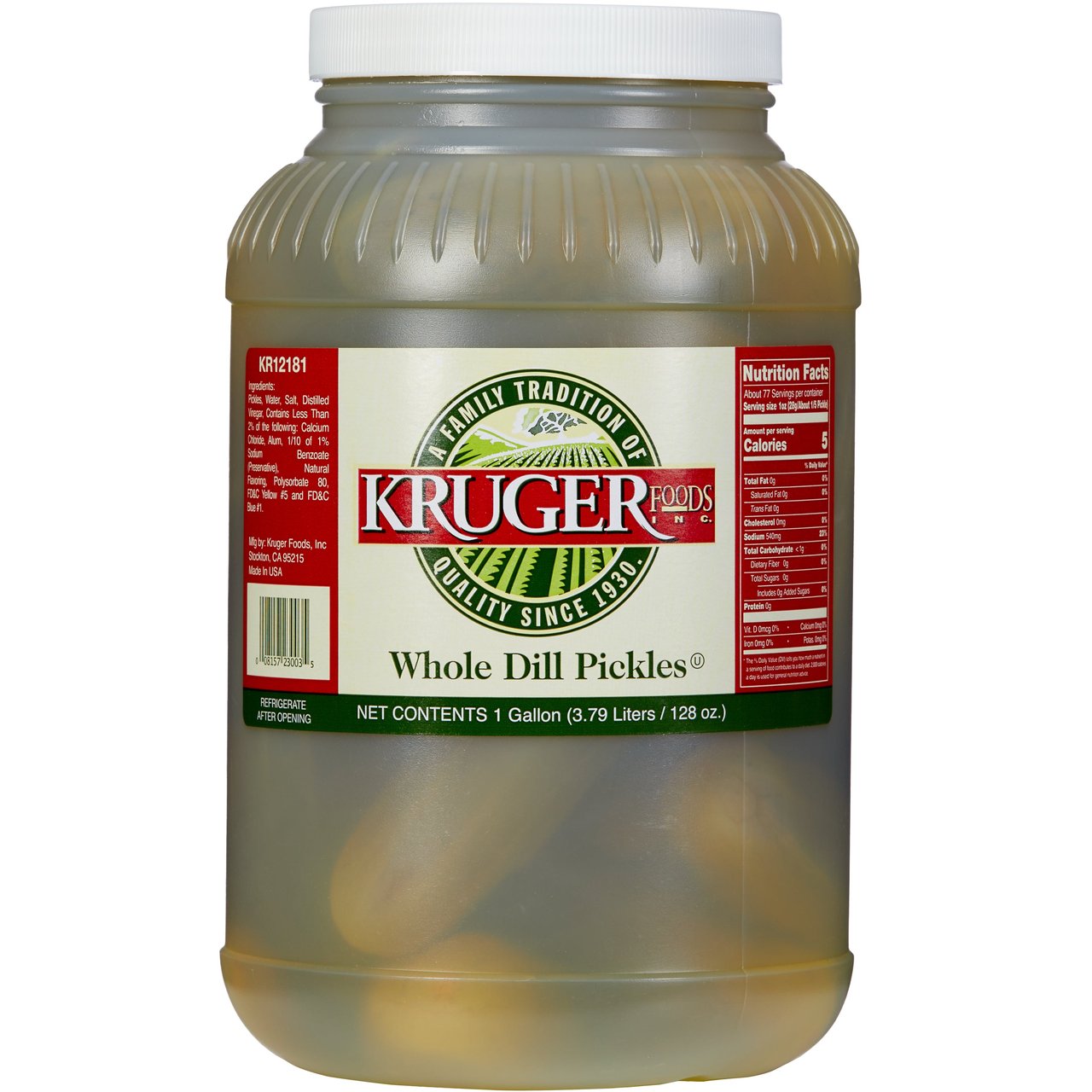 Kruger Foods Whole Dill Pickles, 1 Gallon - Image 1
