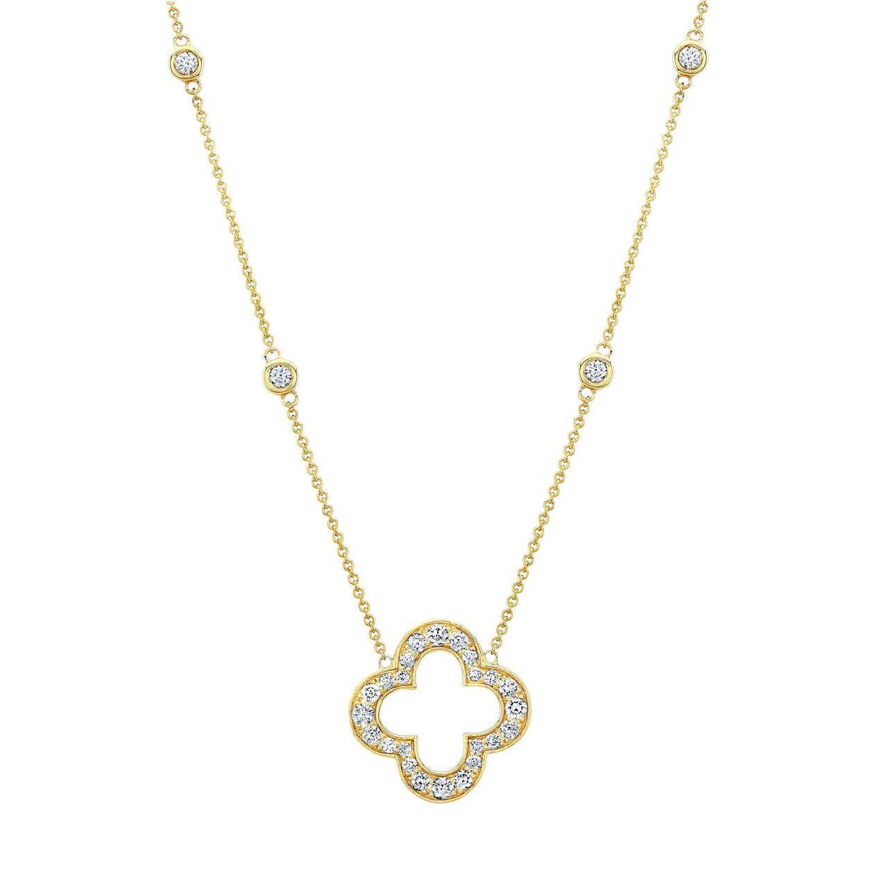 14KT Yellow Gold VS2 I 0.70CTW Round Diamond Clover Necklace - Image 1