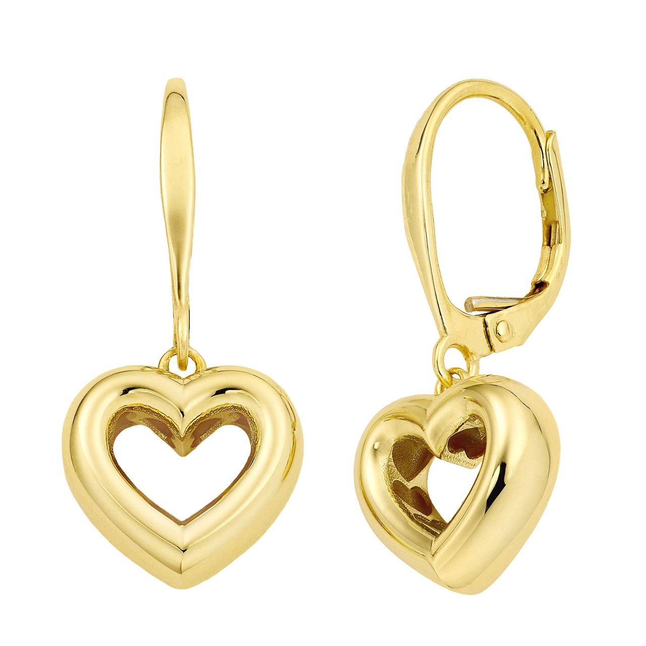 14kt Yellow Gold Heart Dangle Earrings Made in Italy - Image 1