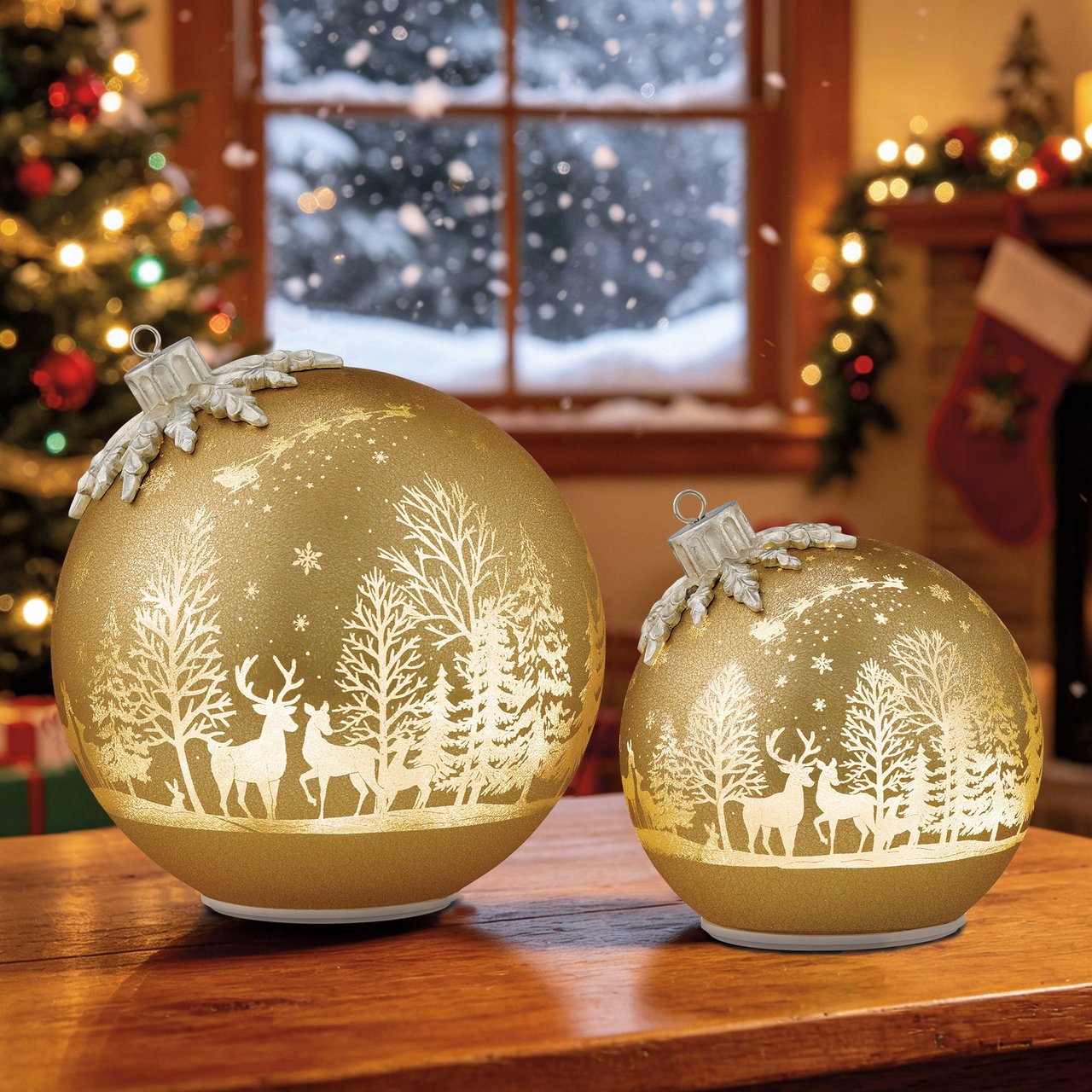 ROTATING GLASS ORNAMENTS GOLD SET OF 2 - Image 1