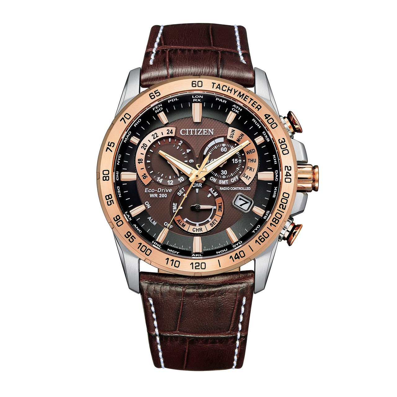 Citizen Eco-Drive PCAT Brown Leather Strap Men's Quartz Watch - Image 1