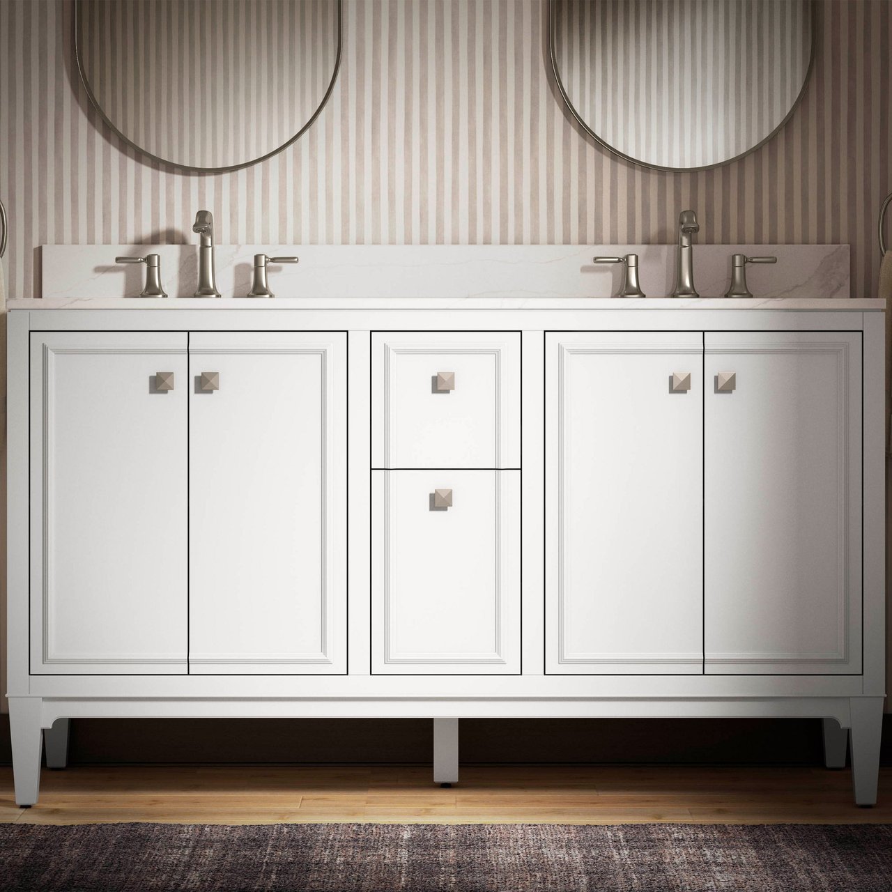 Kohler Clave 60" Bathroom Vanity Cabinet with Sink and Quartz Top, White - Image 1