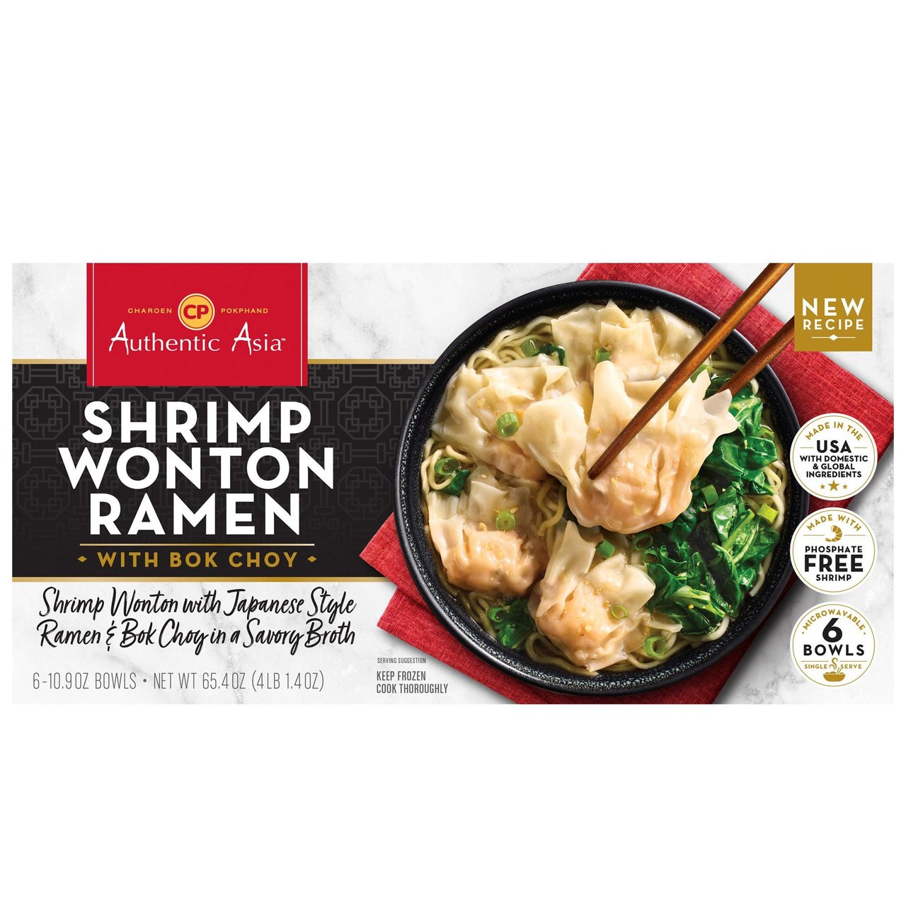 CP Authentic Asia Shrimp Wonton Ramen, 6 Count, 65.4 Ounces - Image 1
