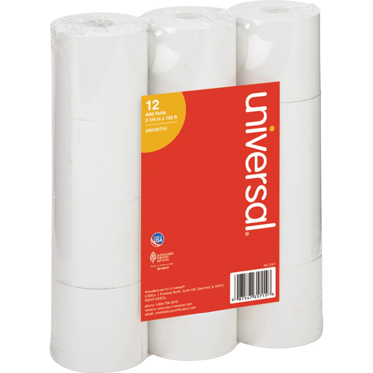 Universal Adding Machine/Calculator Roll, 16 lb, White, 12-Pack (UNV35715)