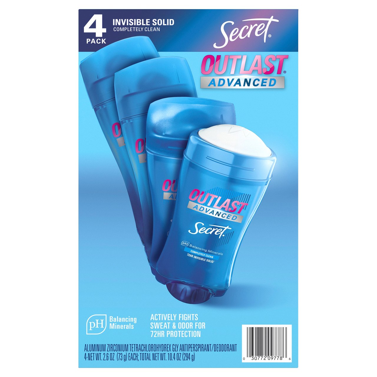 Secret Outlast Advanced Antiperspirant Deodorant 4 x 2.6 oz - Image 1