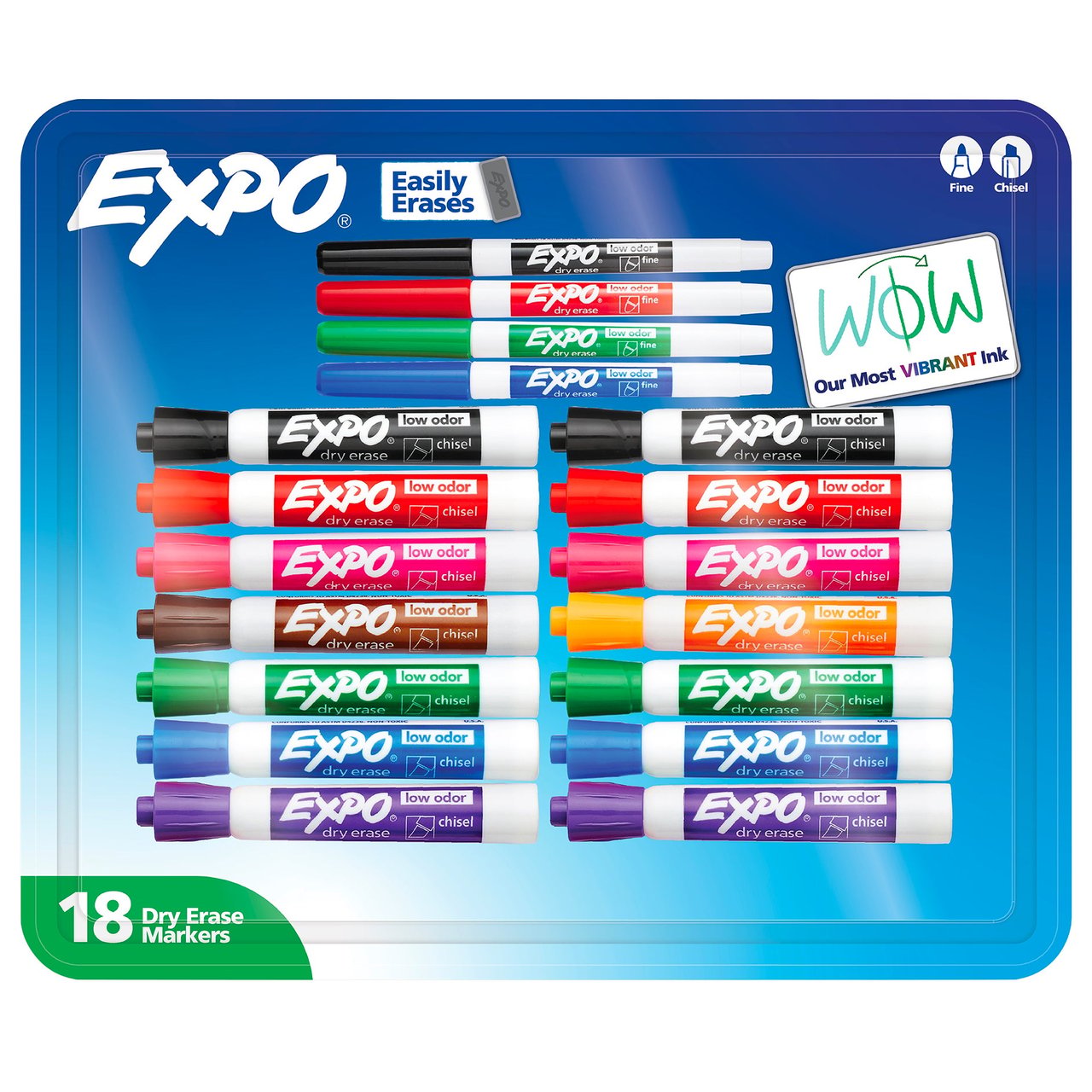 EXPO Low Odor Dry Erase Markers, Assorted, 18 Count - Image 1
