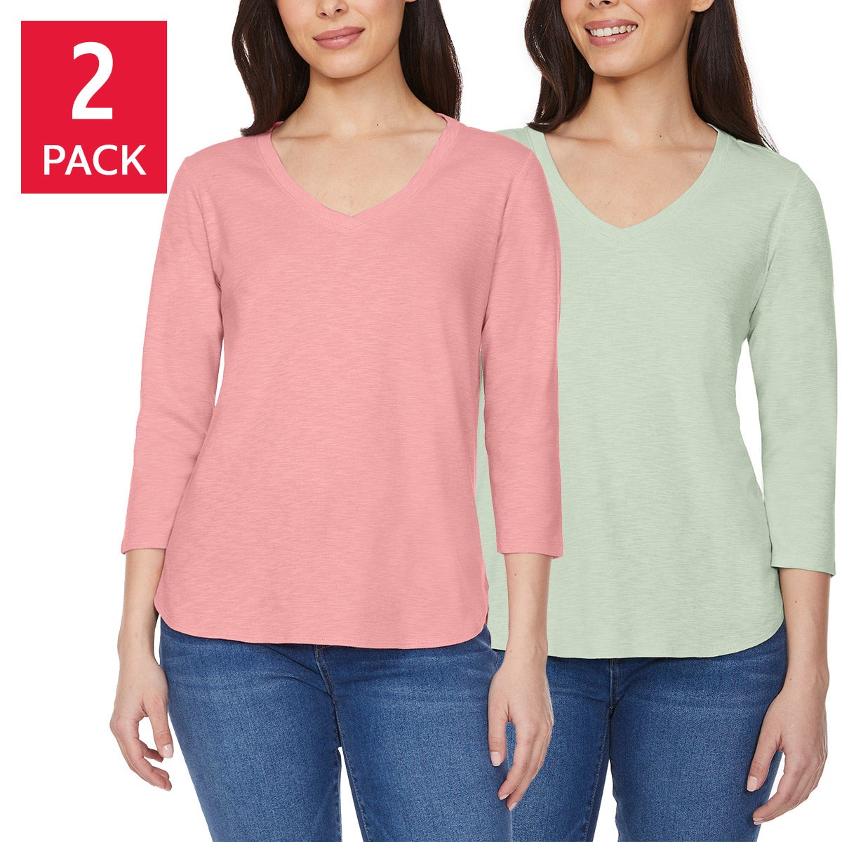 Kirkland Signature Women's V-Neck 3/4 Sleeve Slub Tee - Image 1