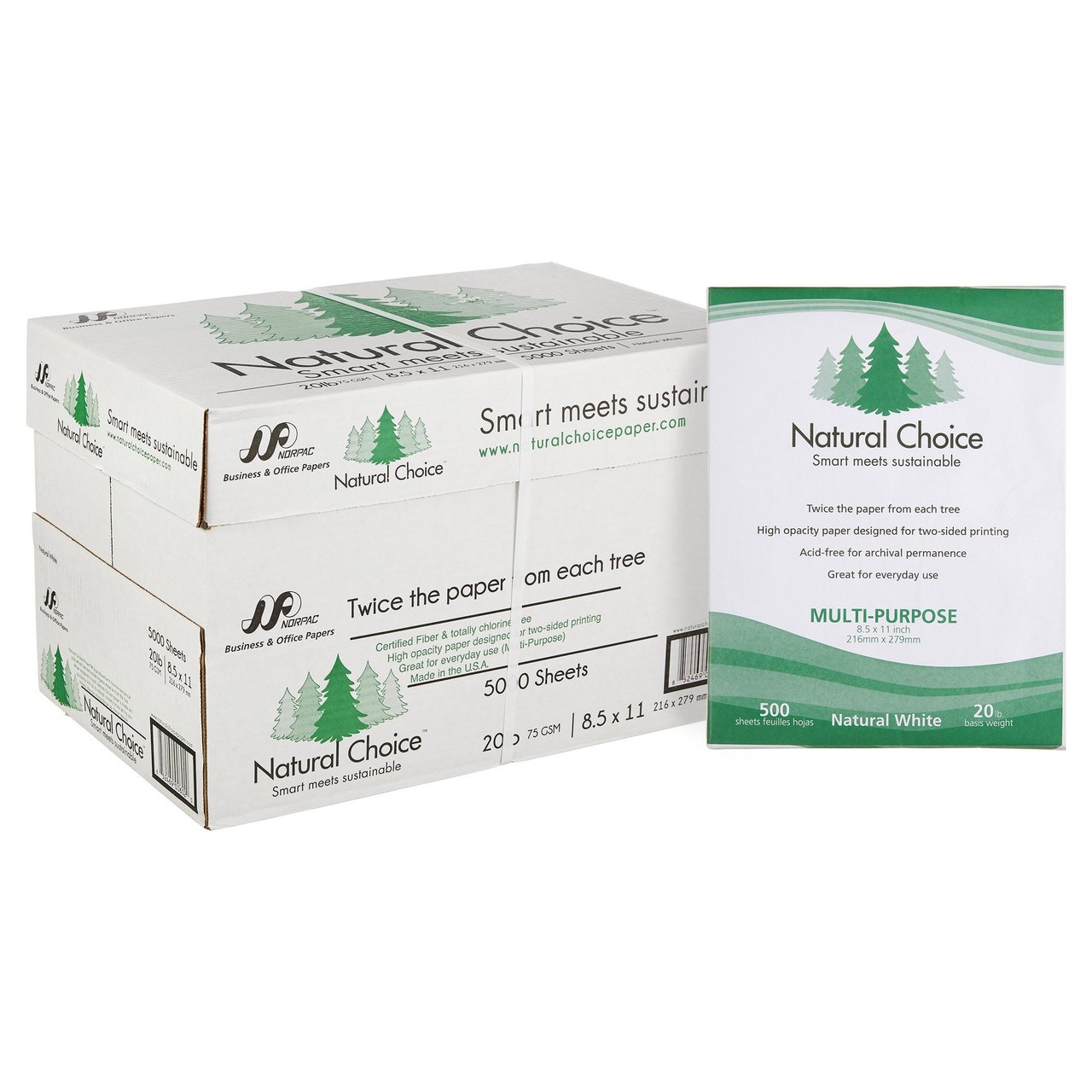 Natural Choice Multi-Purpose Copy Paper, 20 lb, 8.5" x 11", 5000 Sheets
