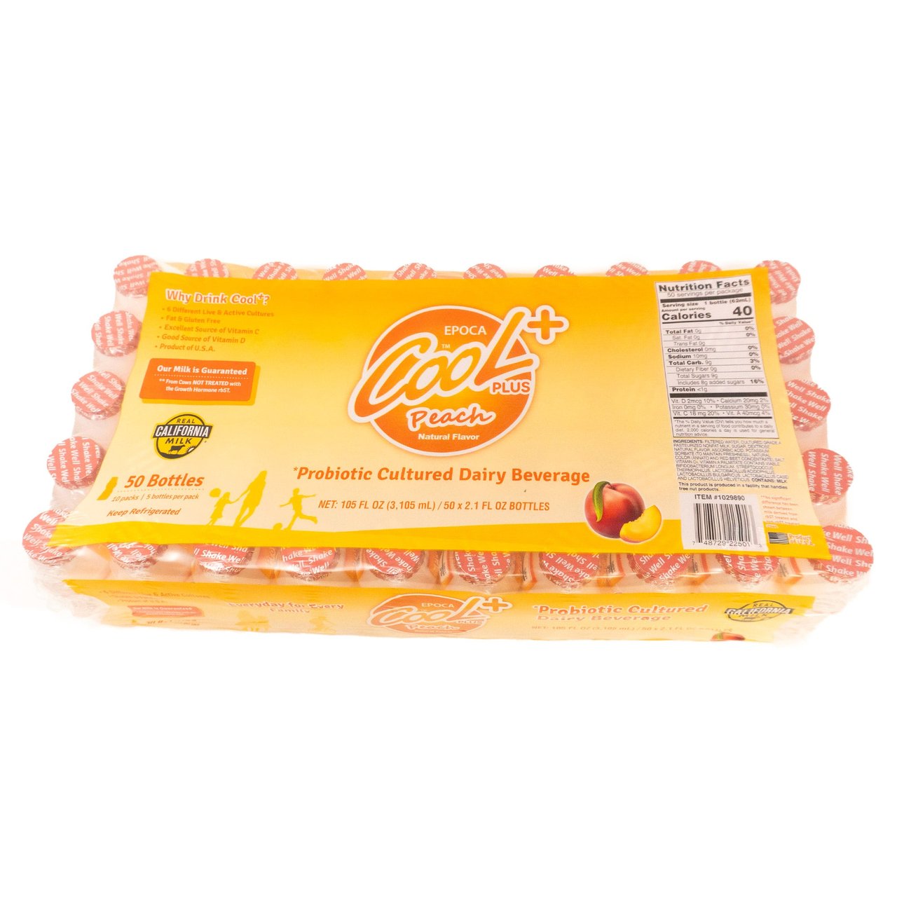Epoca Cool Plus Peach Probiotic Cultured Dairy Beverage, 50 Count, 2.1 fl oz Each - Image 1