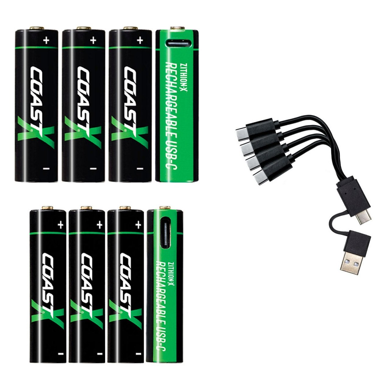 Coast Rechargeable Batteries with USB-C, 4 AA and 4 AAA Included