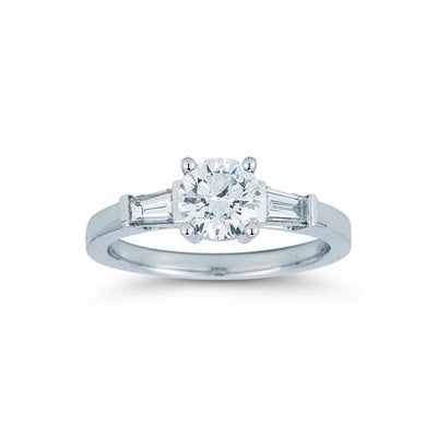1.31 CTW Round Diamond Platinum 2 Baguette Ring, 1.01 CT Center, VVS1 Clarity, F Color - Image 1