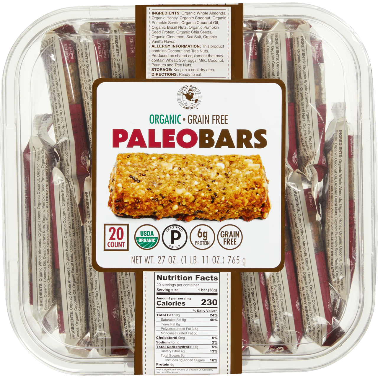Universal Bakery Organic Paleo Bars, 20 Count, 27 oz - Image 1