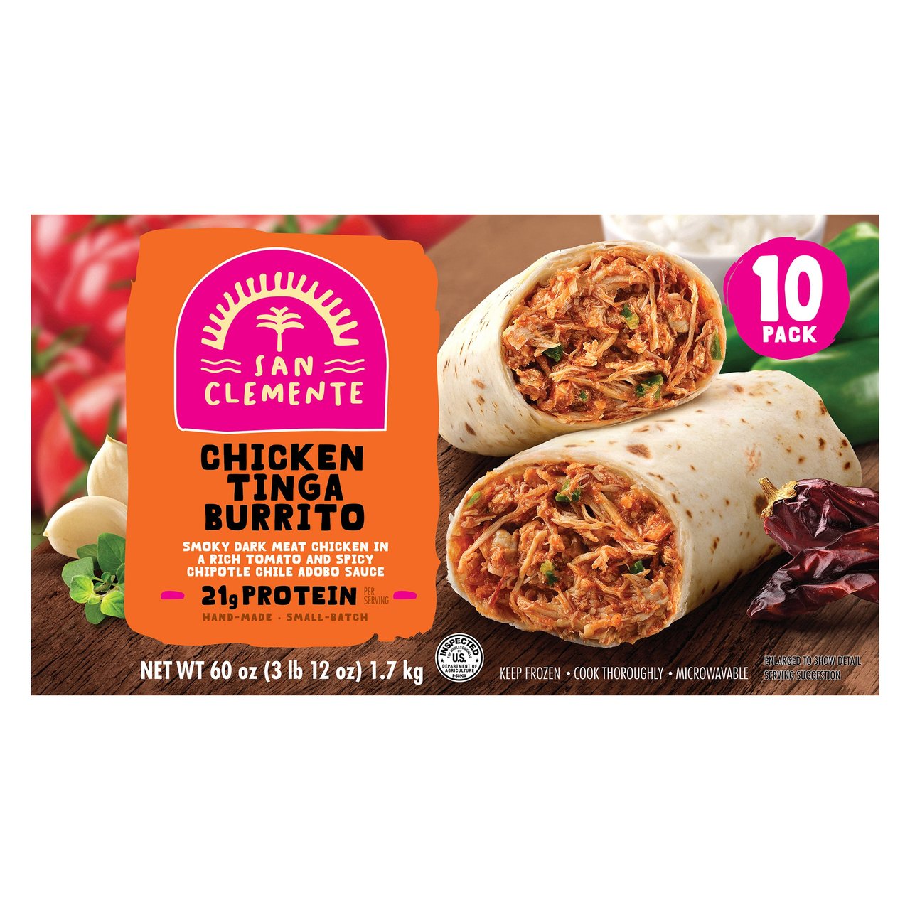 San Clemente Chicken Tinga Burrito 10/6 oz - Image 1