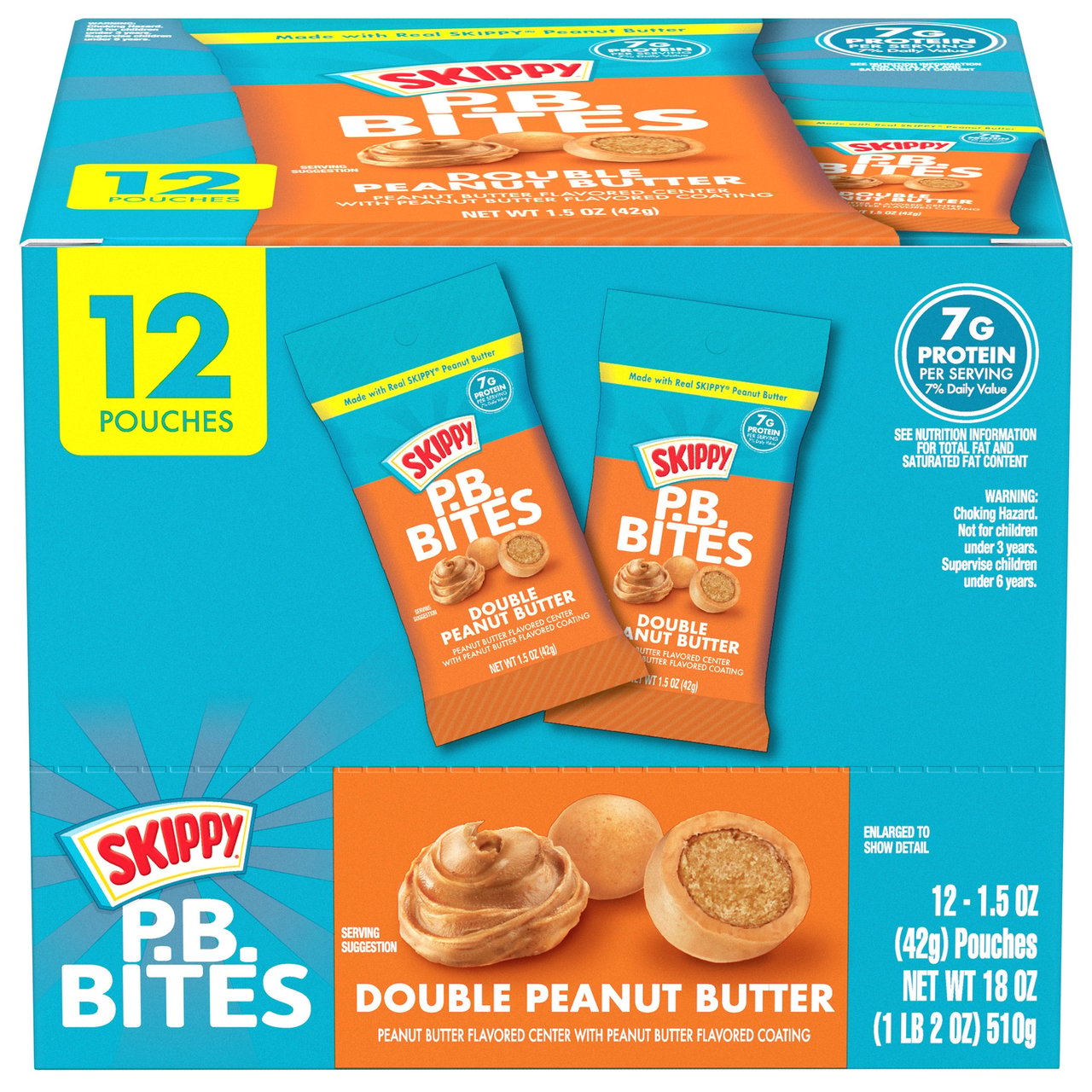 SKIPPY P.B. Bites Double Peanut Butter, 12 Pack, 1.5 oz Pouches - Image 1