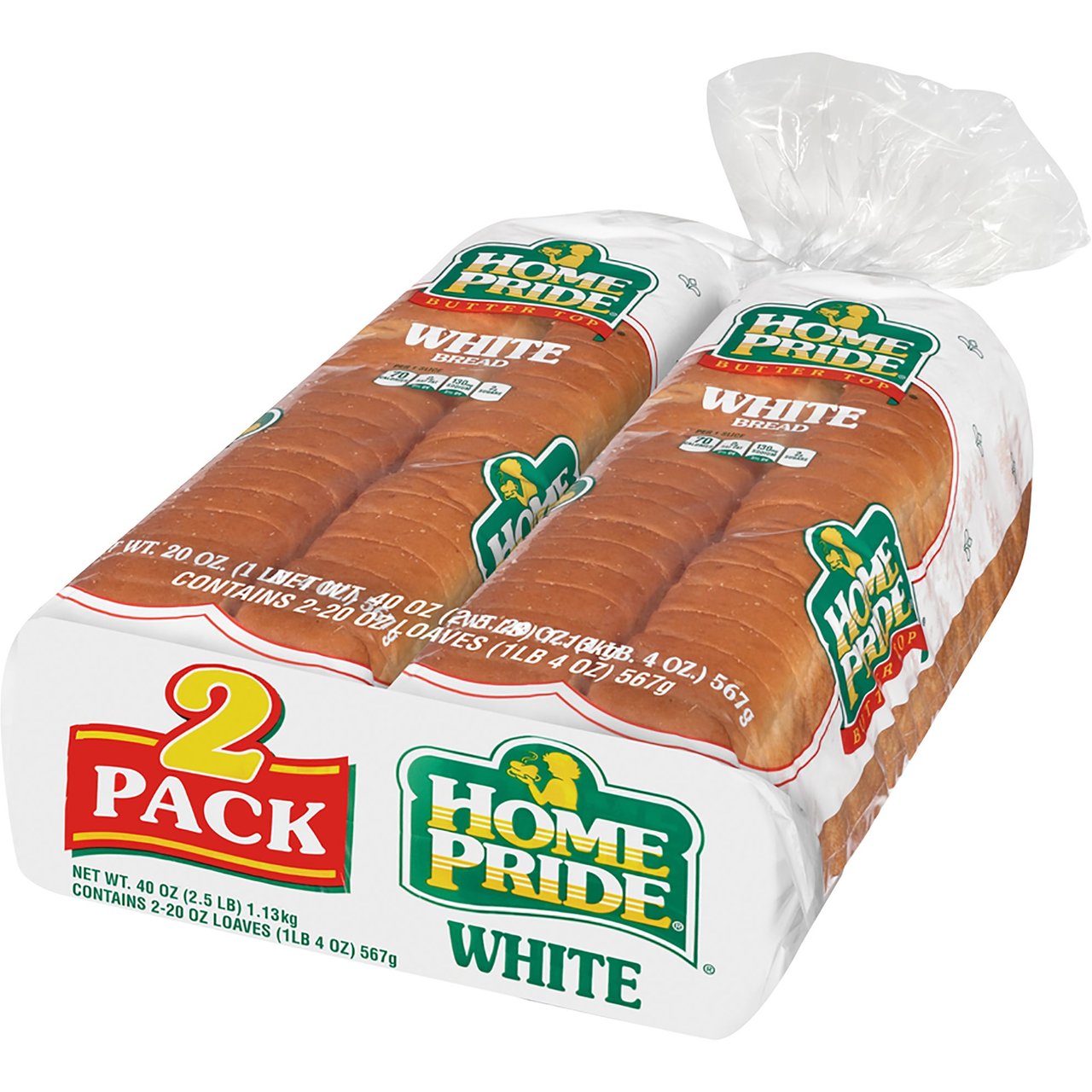 Home Pride Split Top White Bread, 2/20 oz