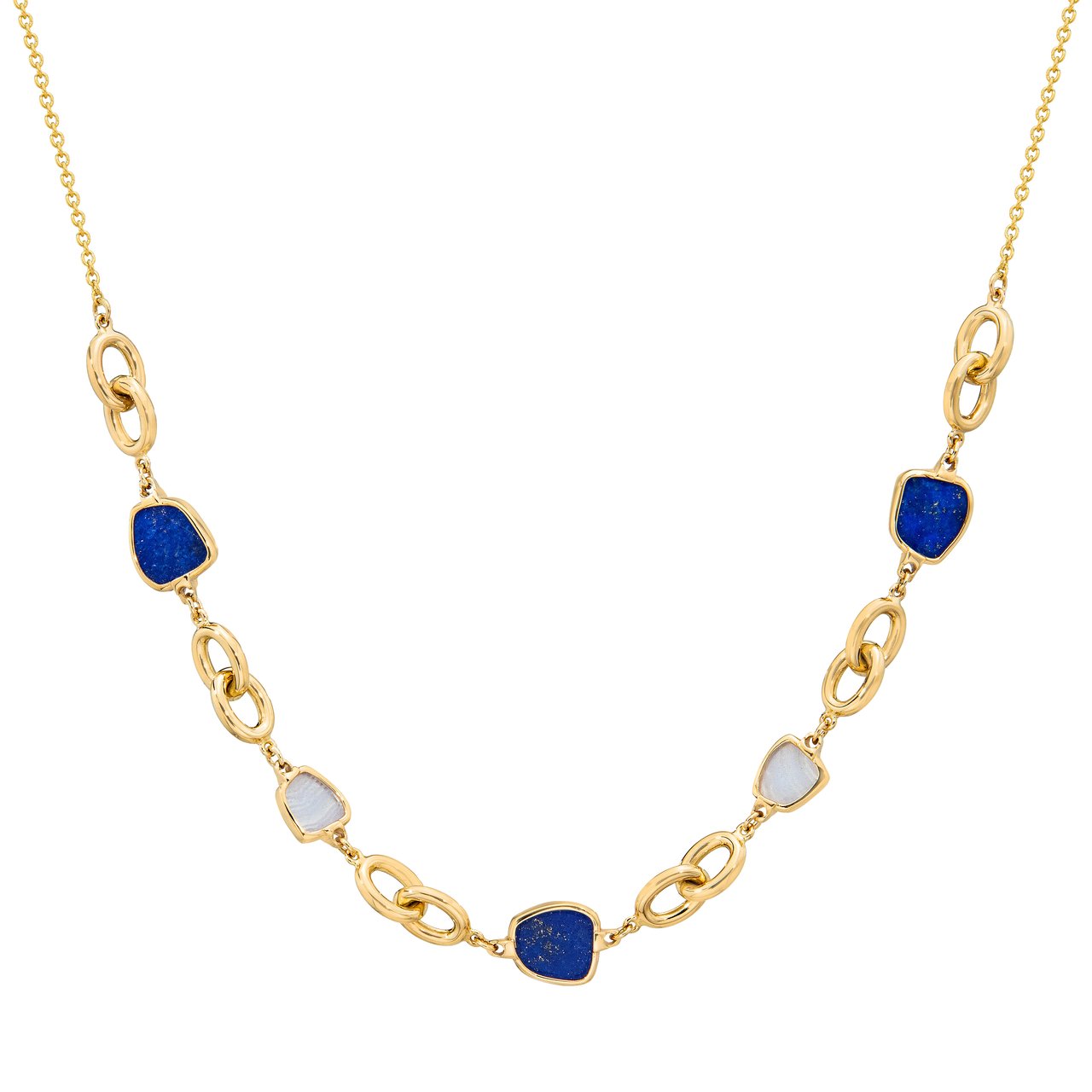 Lapis and Chalcedony 14K Yellow Gold 17-Inch Necklace - Image 1