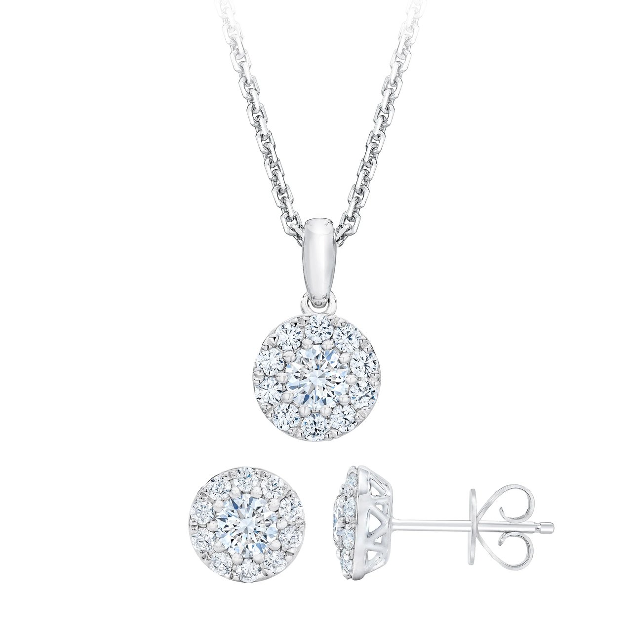 14KT White Gold VS2 I 1.0 CTW Diamond Earring and Pendant Set - Image 1