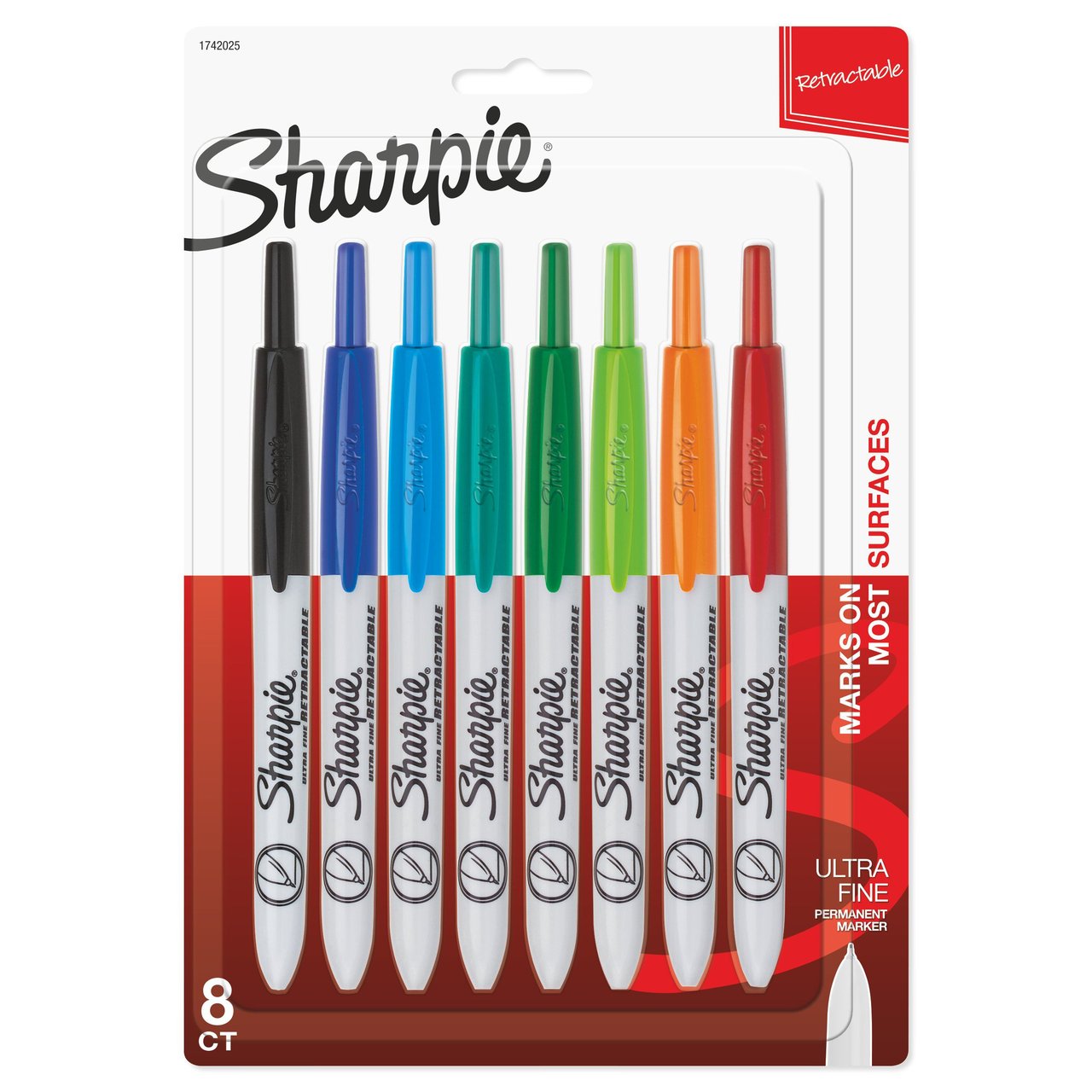 Sharpie Retractable Ultra Fine Tip Permanent Markers, Assorted Colors, 8 ct - Image 1