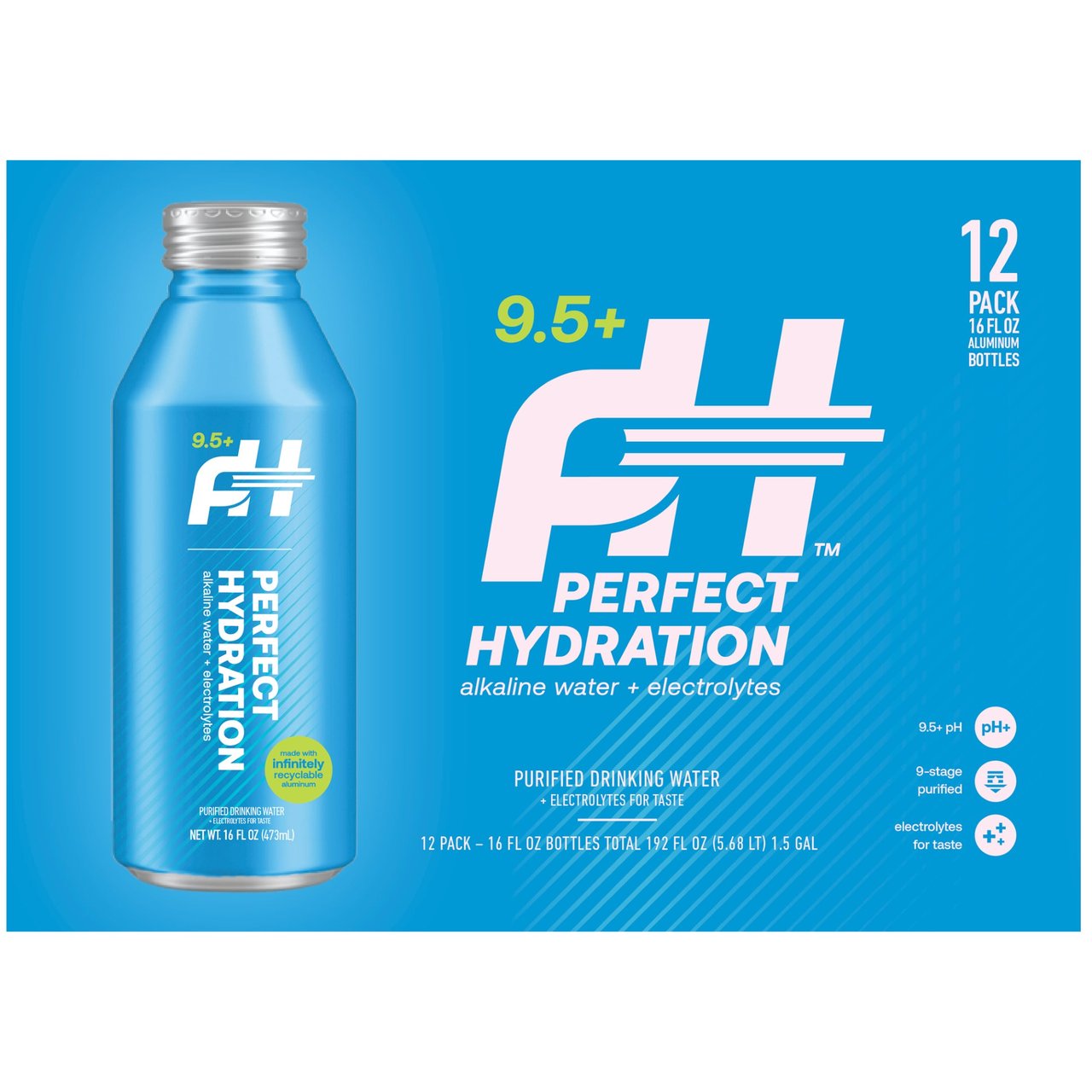 Perfect Hydration Alkaline Water + Electrolytes Resealable 12 Pack, 16 oz Each - Image 1