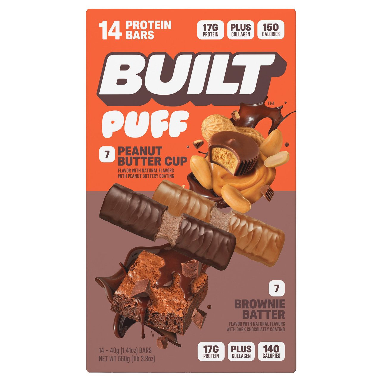 Built Bar Puff Protein Bars, Peanut Butter Cup & Brownie Variety, 14 ct. / 1.41 oz - Image 1