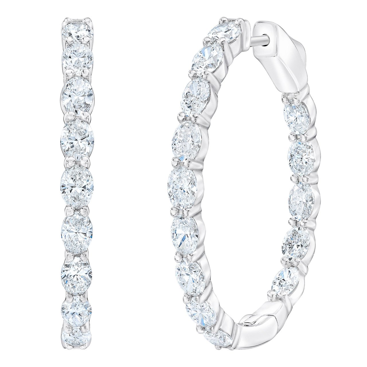 14KT White Gold VS2 H 4.00 CTW Oval Cut Diamond Hoop Earrings - Image 1