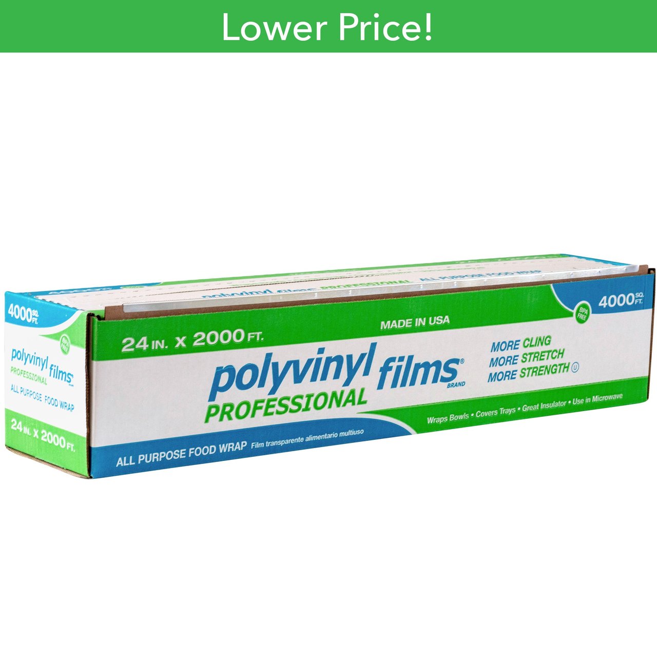 Polyvinyl Films Clear PVC Food Wrap, 24" x 2000' (4000 Sq Ft)