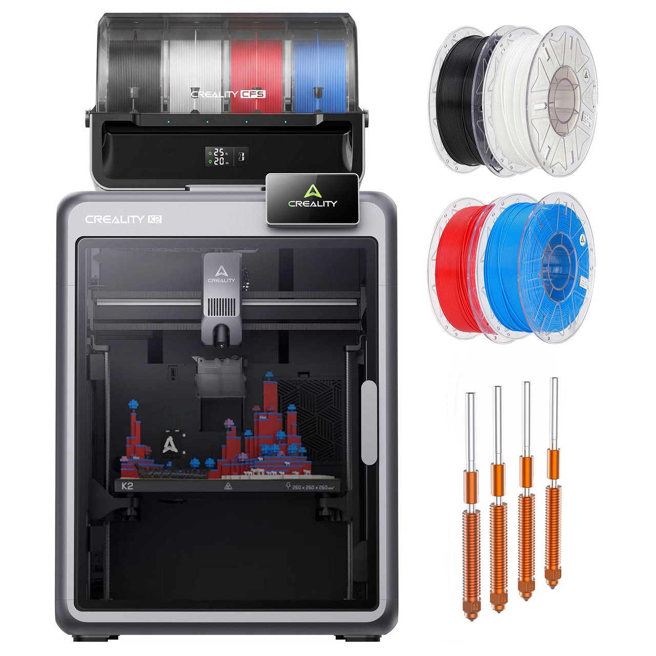 CREALITY K2 3D PRINTER W/FILAMENT NOZZLE COMBO - Image 1