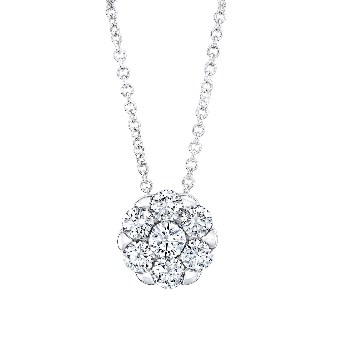 14kt White Gold VS2 I 0.74ctw Round Diamond Cluster Pendant - Image 1