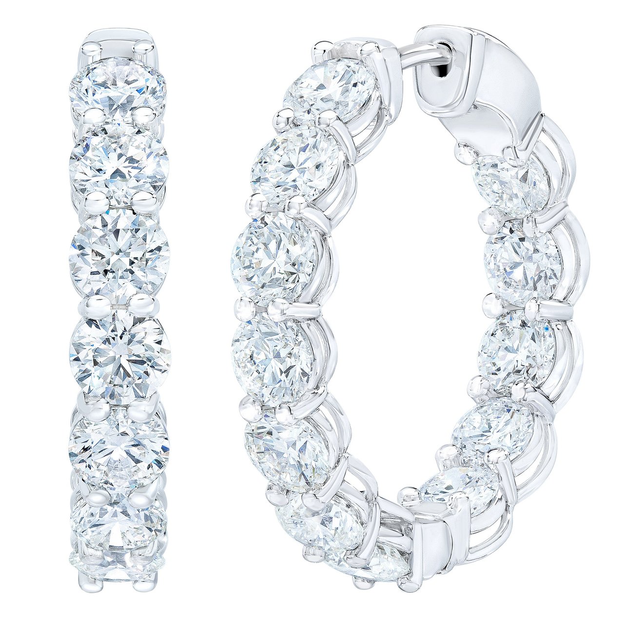 14KT WHITE GOLD VS2 I 5.00CTW ROUND DIAMOND HOOP EARRINGS - Image 1