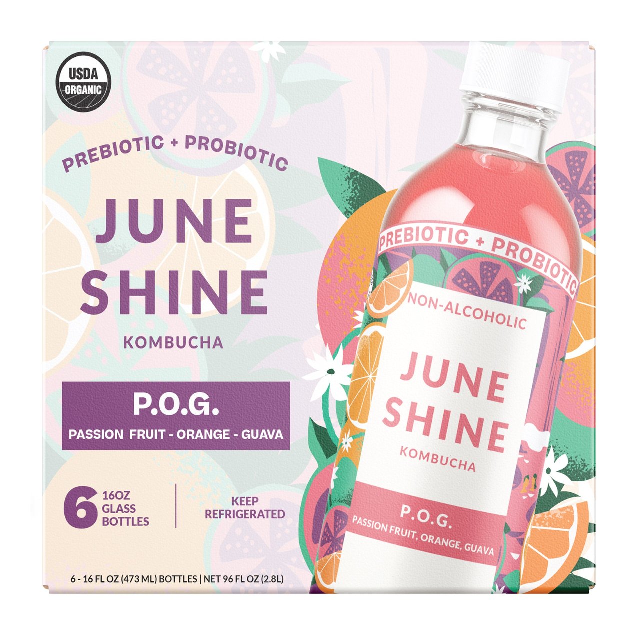 JuneShine Organic P.O.G. Hard Kombucha, 6-Pack, 16 oz