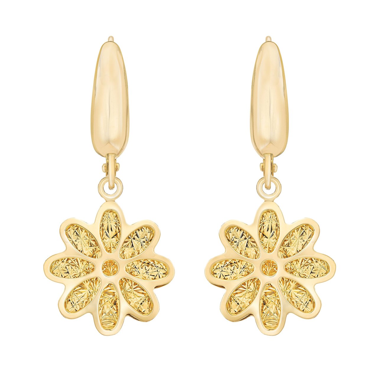 14kt Yellow Gold Flower Earrings Made in Italy - Image 1
