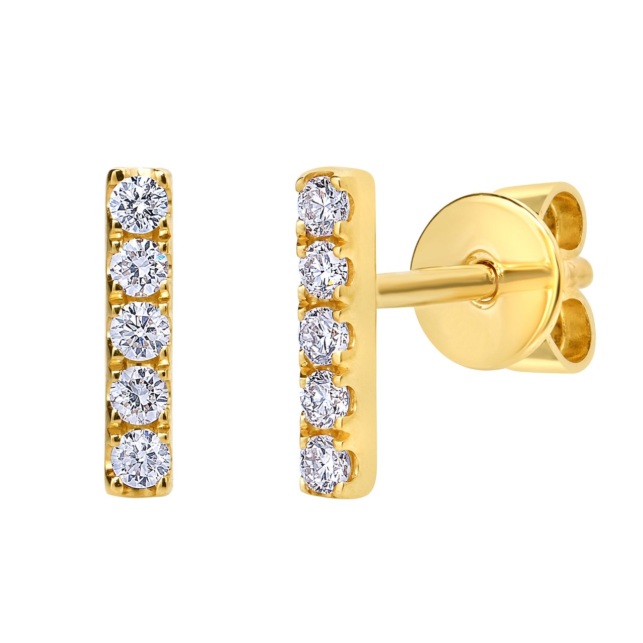 14kt Yellow Gold VS2 I 0.12 CTW Round Diamond Bar Earrings - Image 1