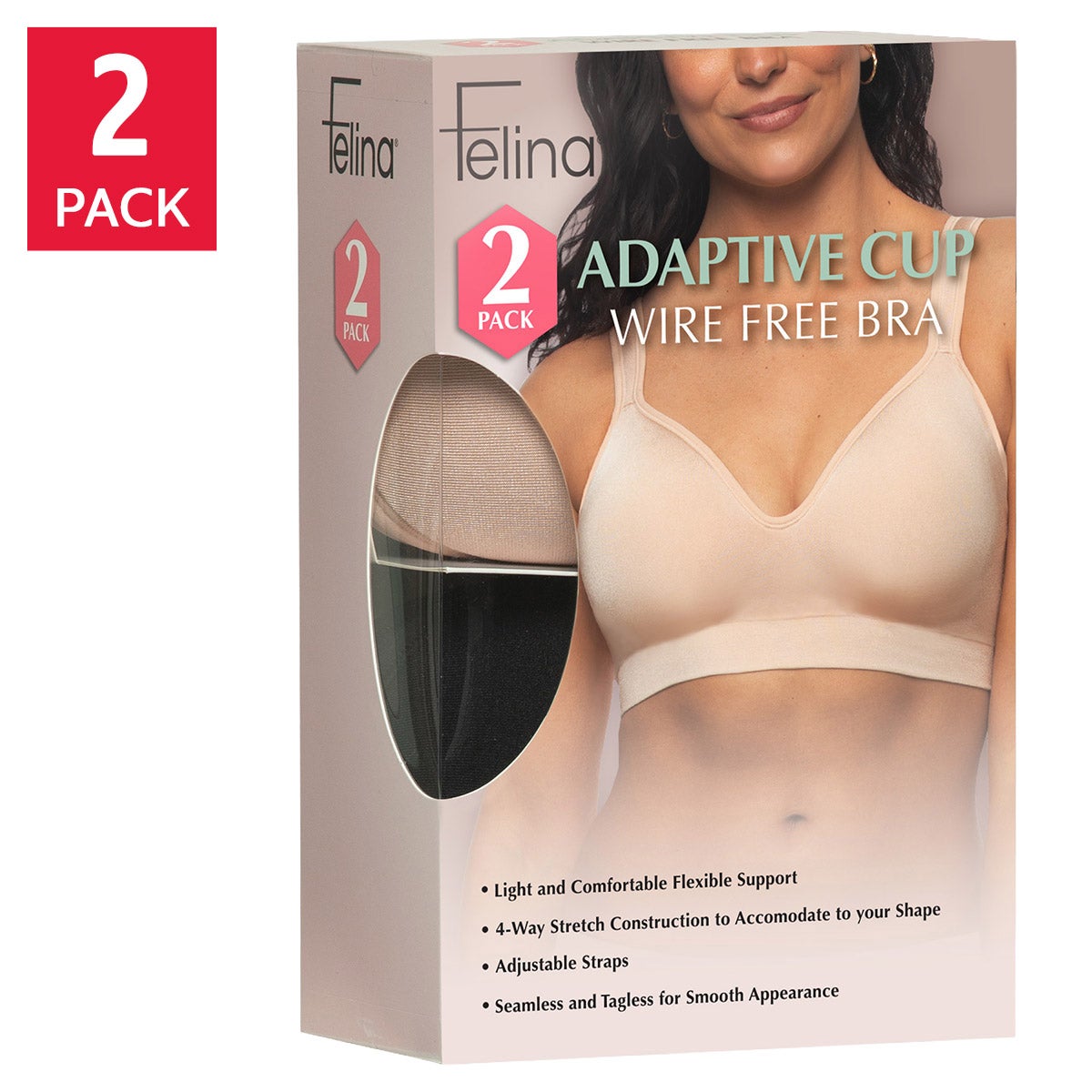 Felina Women's Adaptive Cup Wire-Free Bra, 2-Pack - Image 1